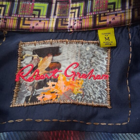 Robert Graham Shirt Men's M Button Down Long Sleeve Blue Red Cotton Flip Cuff - Picture 4 of 5